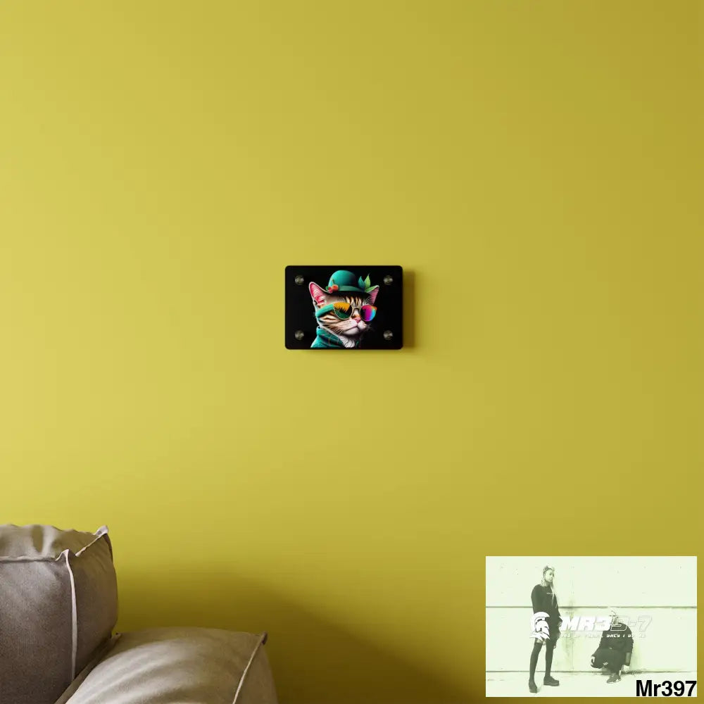 Dancing Cat with Sunglasses and Hat acrylic Art Panels Home Decor
