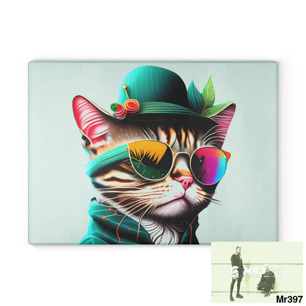 Dancing Cat with Sunglasses and Hat Cutting Board 11’’ x 15’’ / Rectangle Home Decor