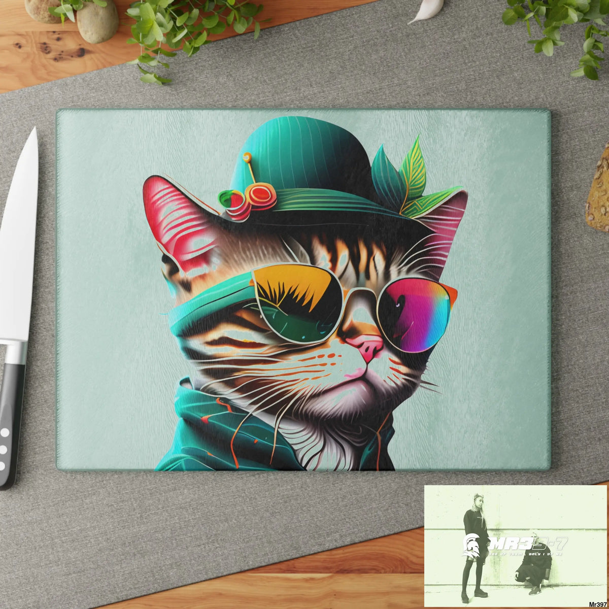 Dancing Cat with Sunglasses and Hat Cutting Board Home Decor