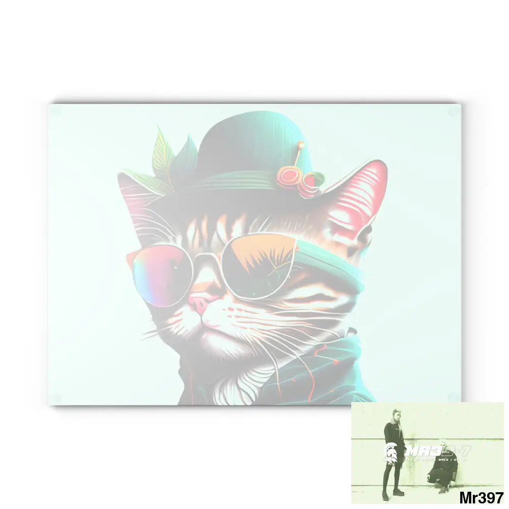 Dancing Cat with Sunglasses and Hat Cutting Board Home Decor