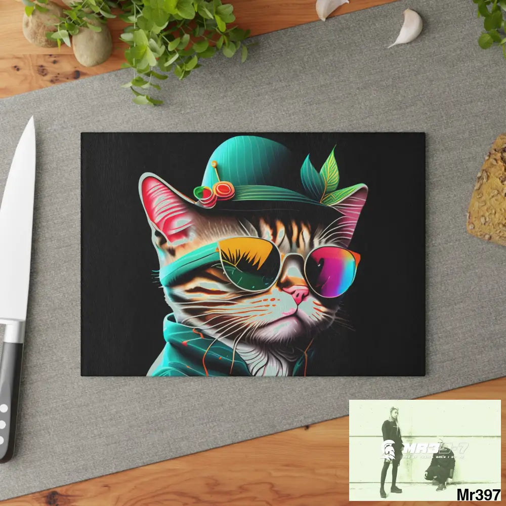 Dancing Cat with Sunglasses and Hat Cutting Board Home Decor