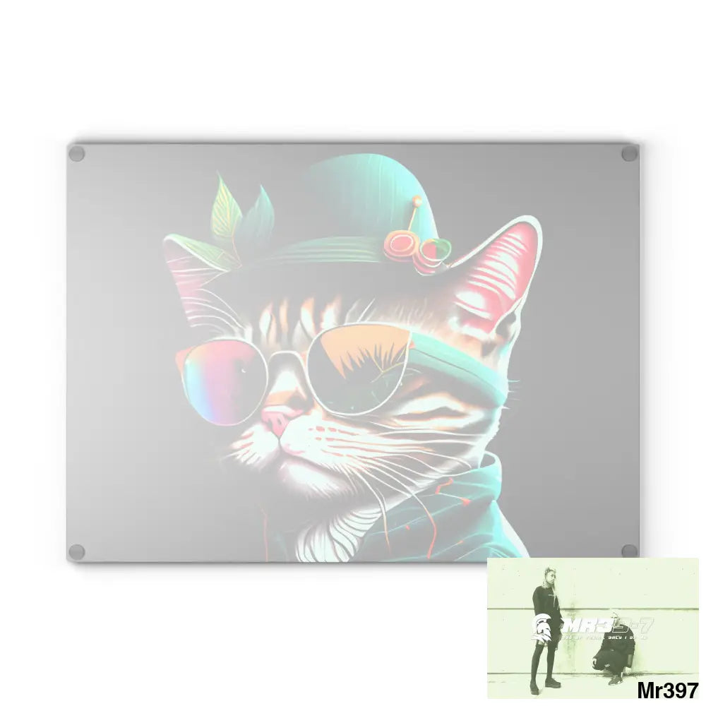 Dancing Cat with Sunglasses and Hat Cutting Board Home Decor