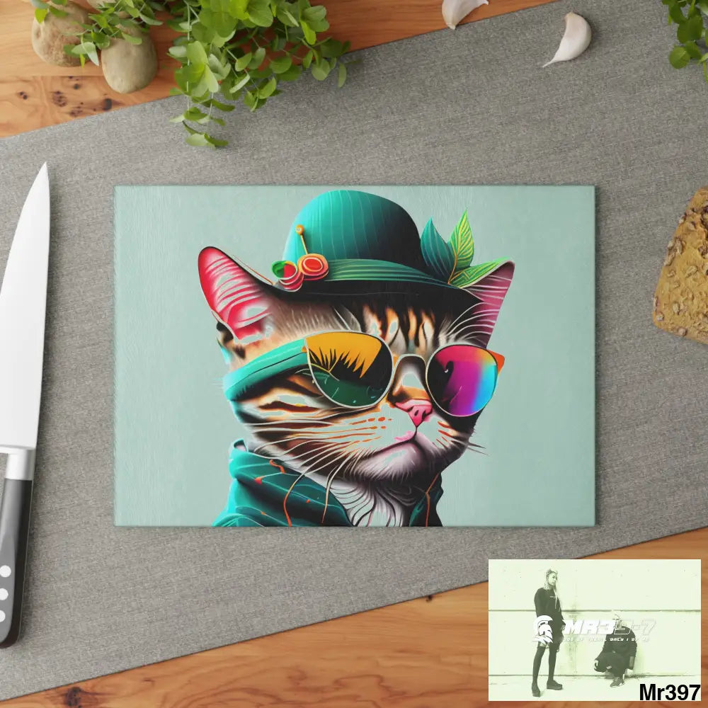 Dancing Cat with Sunglasses and Hat Cutting Board Home Decor