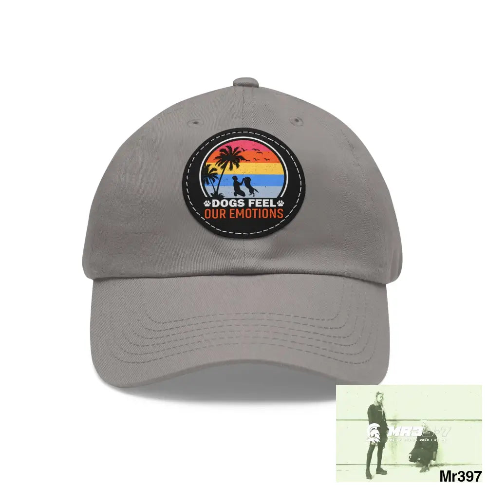 Dogs feel emotions Dad Hat with Leather Patch (Round) Grey / Black patch / Circle / One size Hats