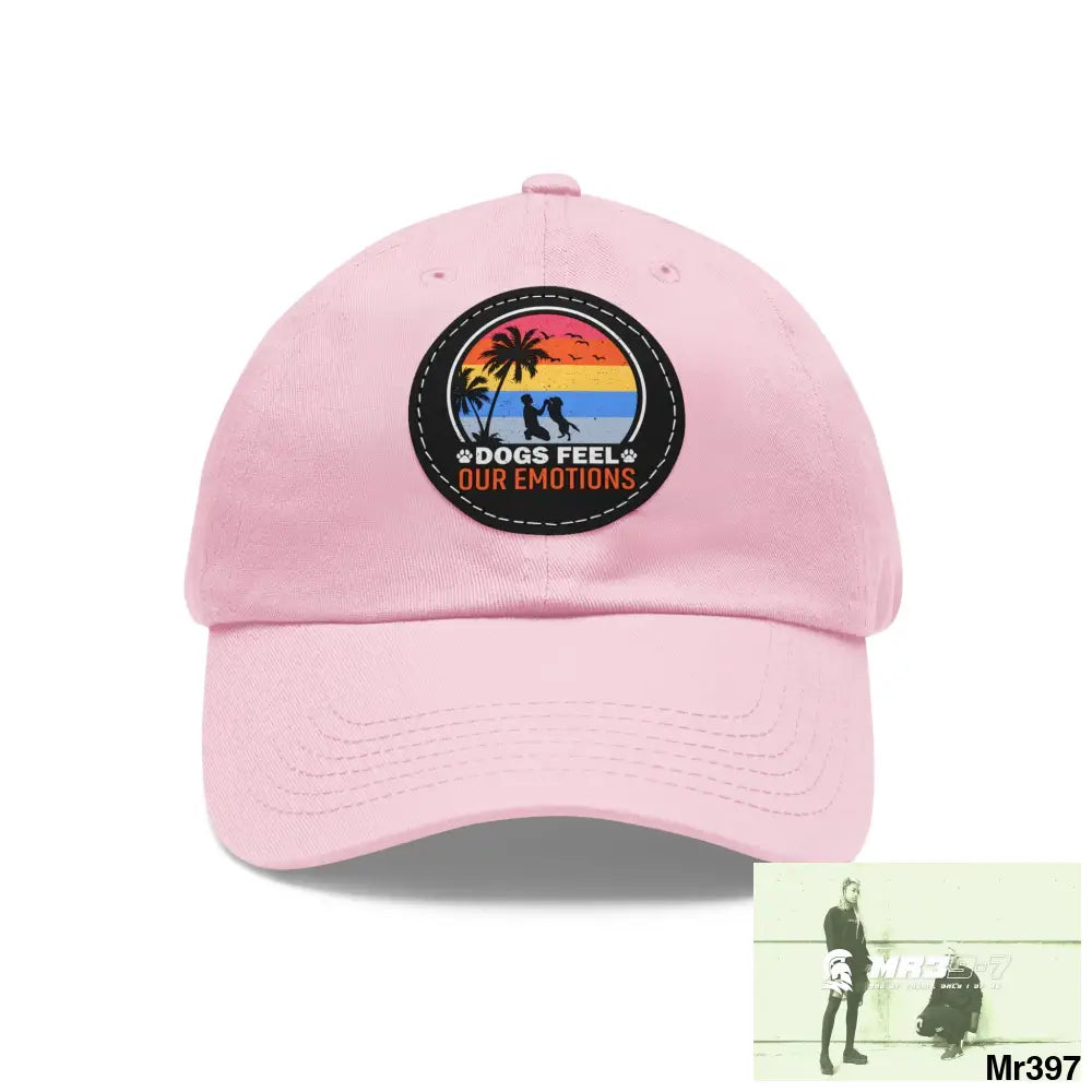Dogs feel emotions Dad Hat with Leather Patch (Round) Light Pink / Black patch / Circle / One size Hats