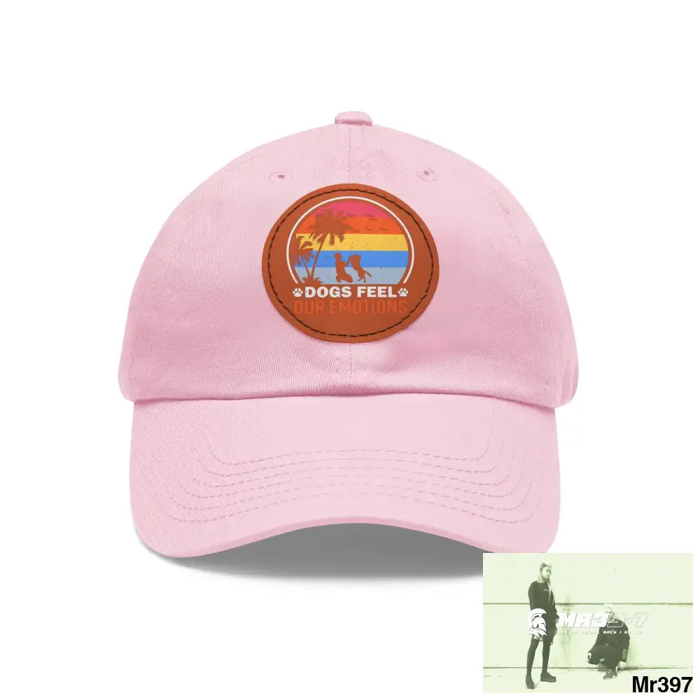 Dogs feel emotions Dad Hat with Leather Patch (Round) Light Pink / Light Brown patch / Circle / One size Hats