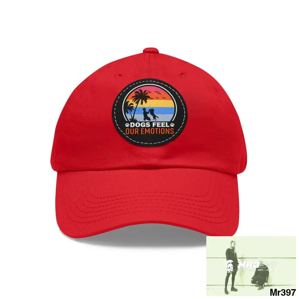 Dogs feel emotions Dad Hat with Leather Patch (Round) Red / Black patch / Circle / One size Hats