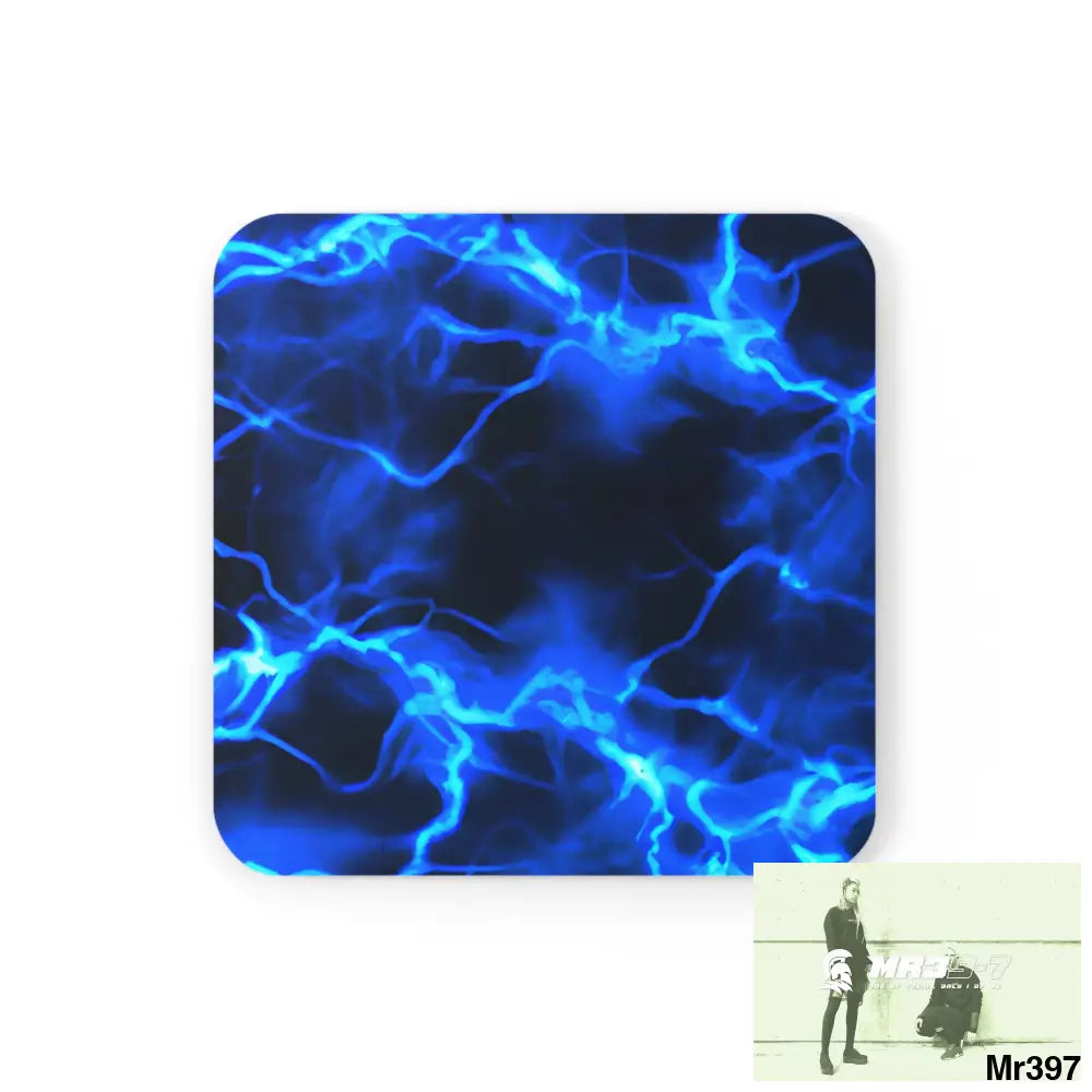 Electric Blue Lightening Corkwood Coaster Set Cork / 3.75’’ × 3.75’’ / Square Home Decor