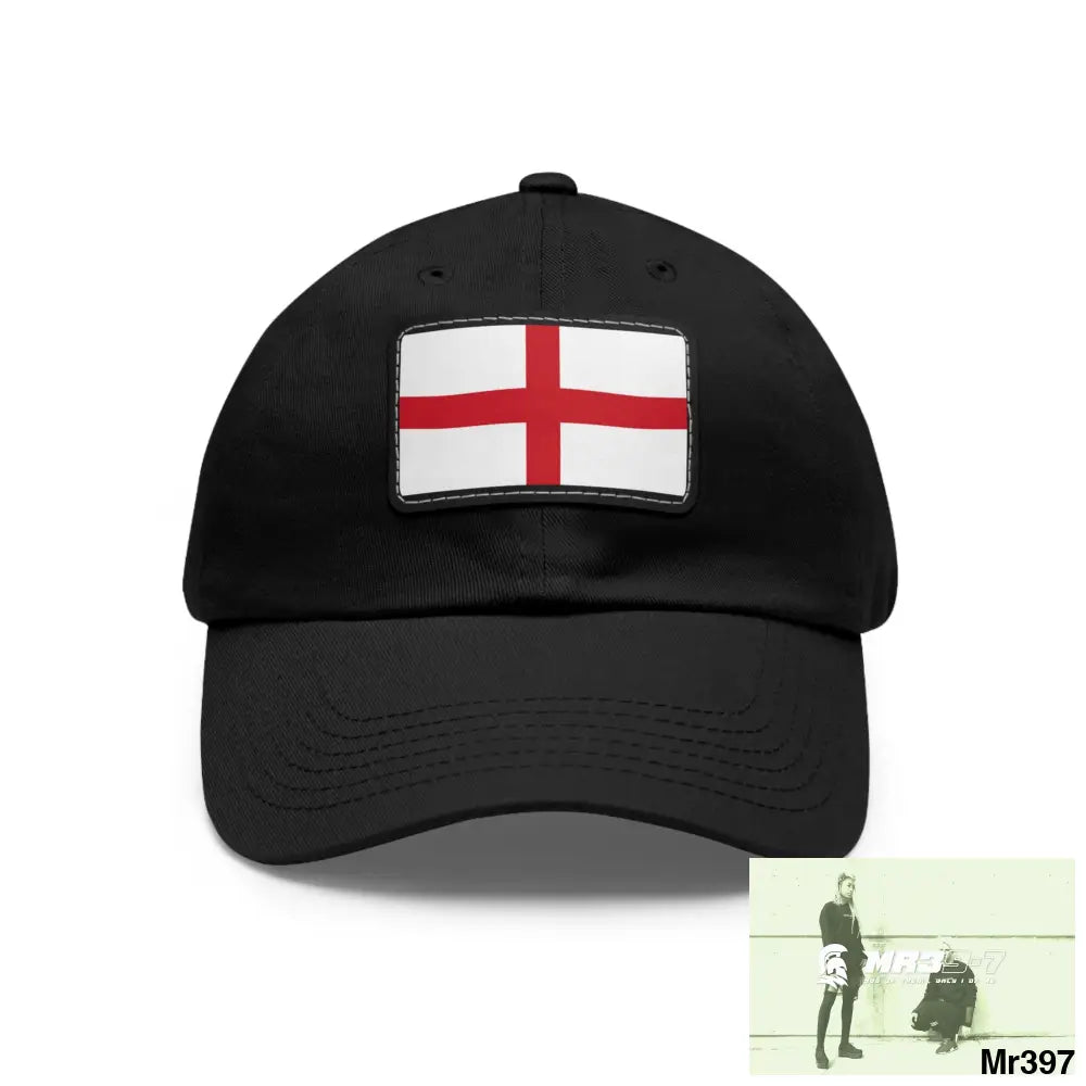 England Dad Hat with Leather Patch (Rectangle) Black / Black patch / Rectangle / One size Hats