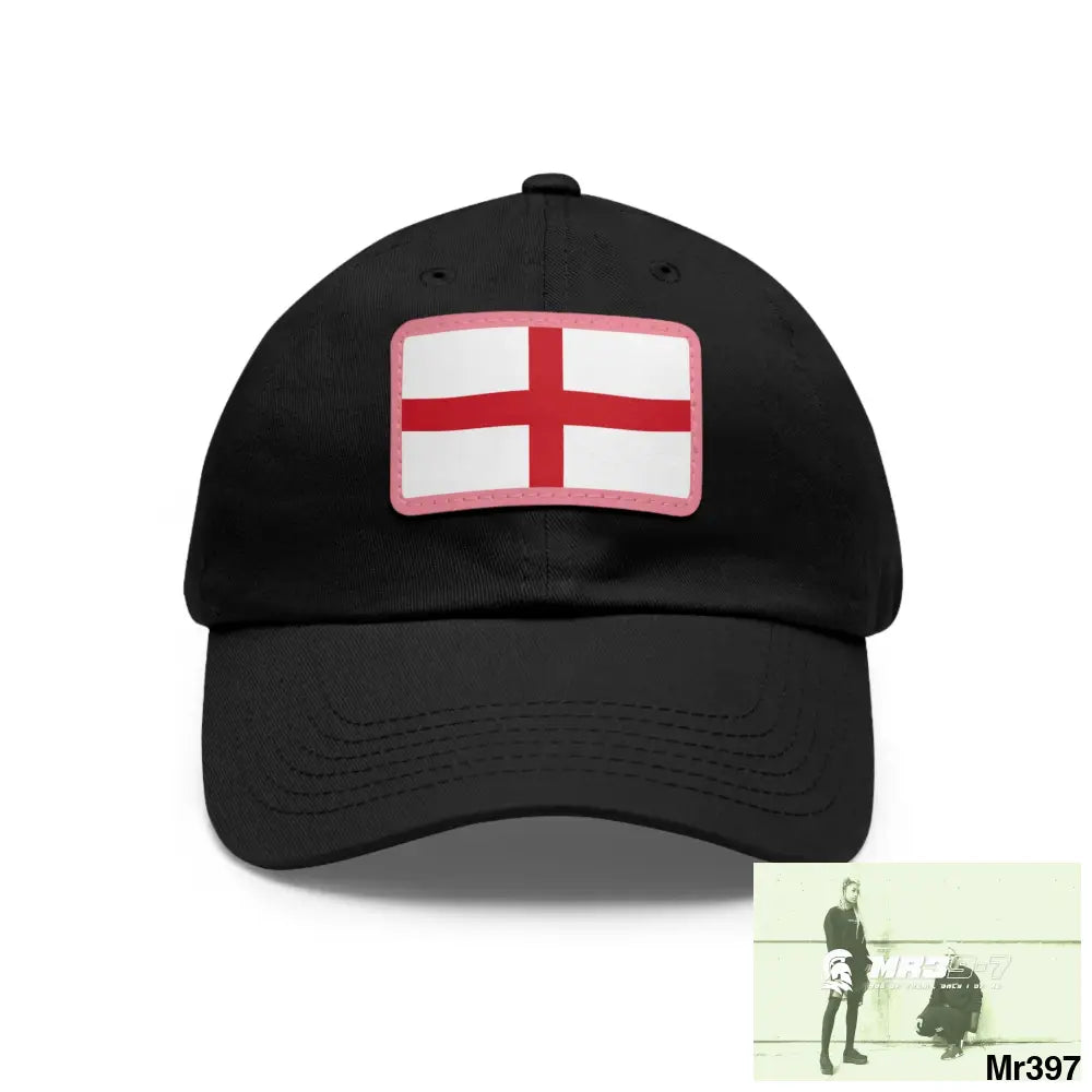 England Dad Hat with Leather Patch (Rectangle) Black / Pink patch / Rectangle / One size Hats