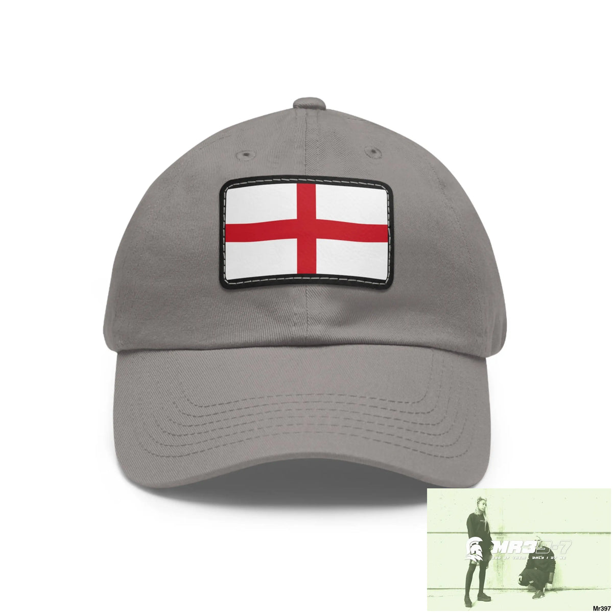 England Dad Hat with Leather Patch (Rectangle) Grey / Black patch / Rectangle / One size Hats