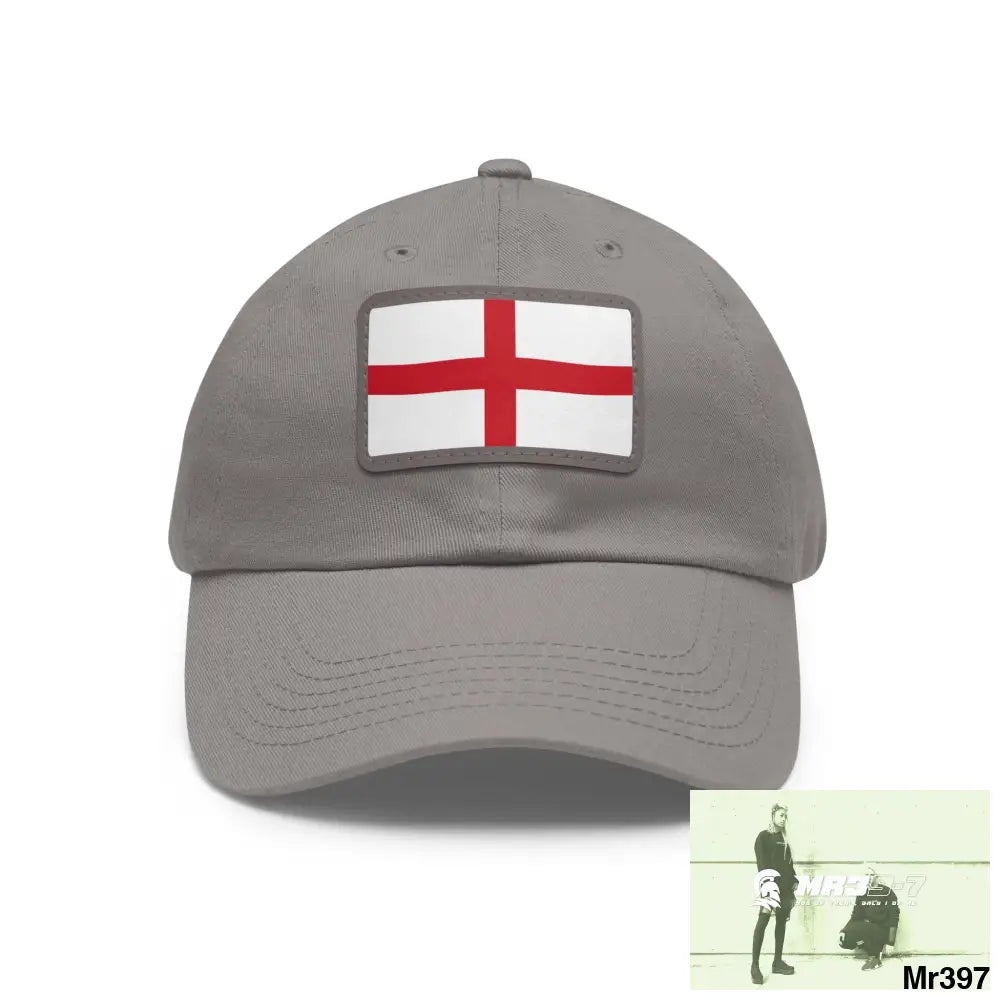 England Dad Hat with Leather Patch (Rectangle) Grey / Grey patch / Rectangle / One size Hats