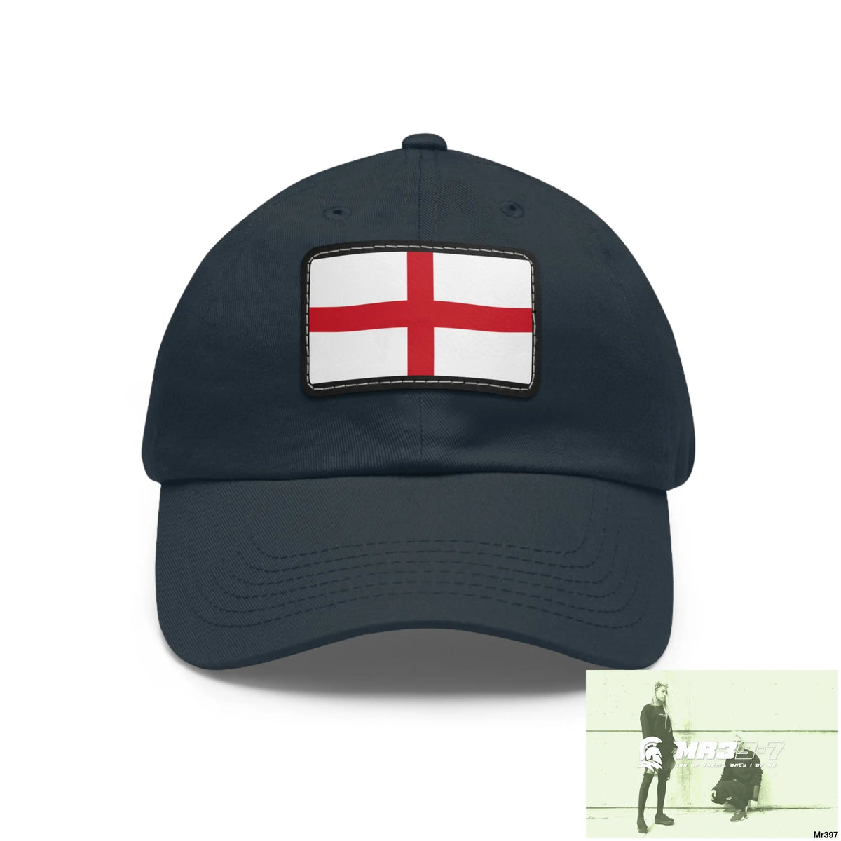 England Dad Hat with Leather Patch (Rectangle) Navy / Black patch / Rectangle / One size Hats