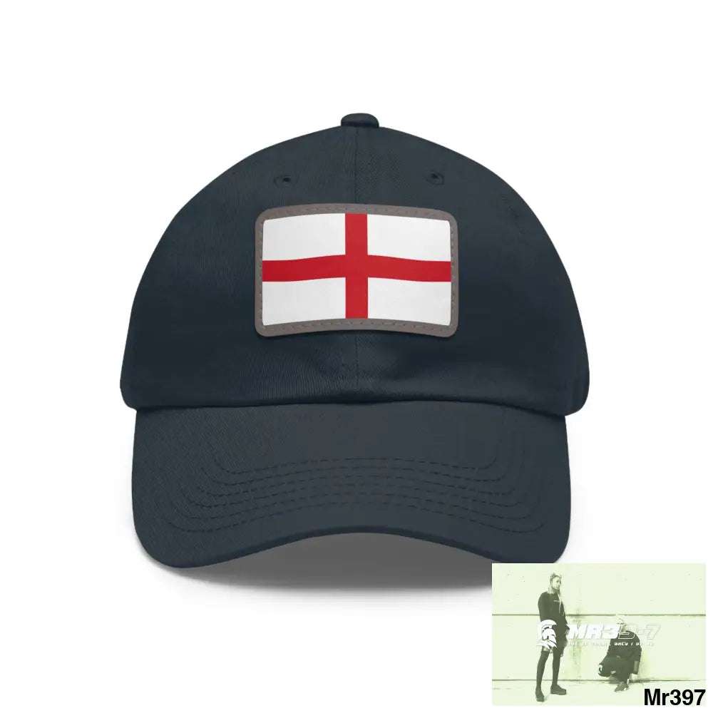 England Dad Hat with Leather Patch (Rectangle) Navy / Grey patch / Rectangle / One size Hats