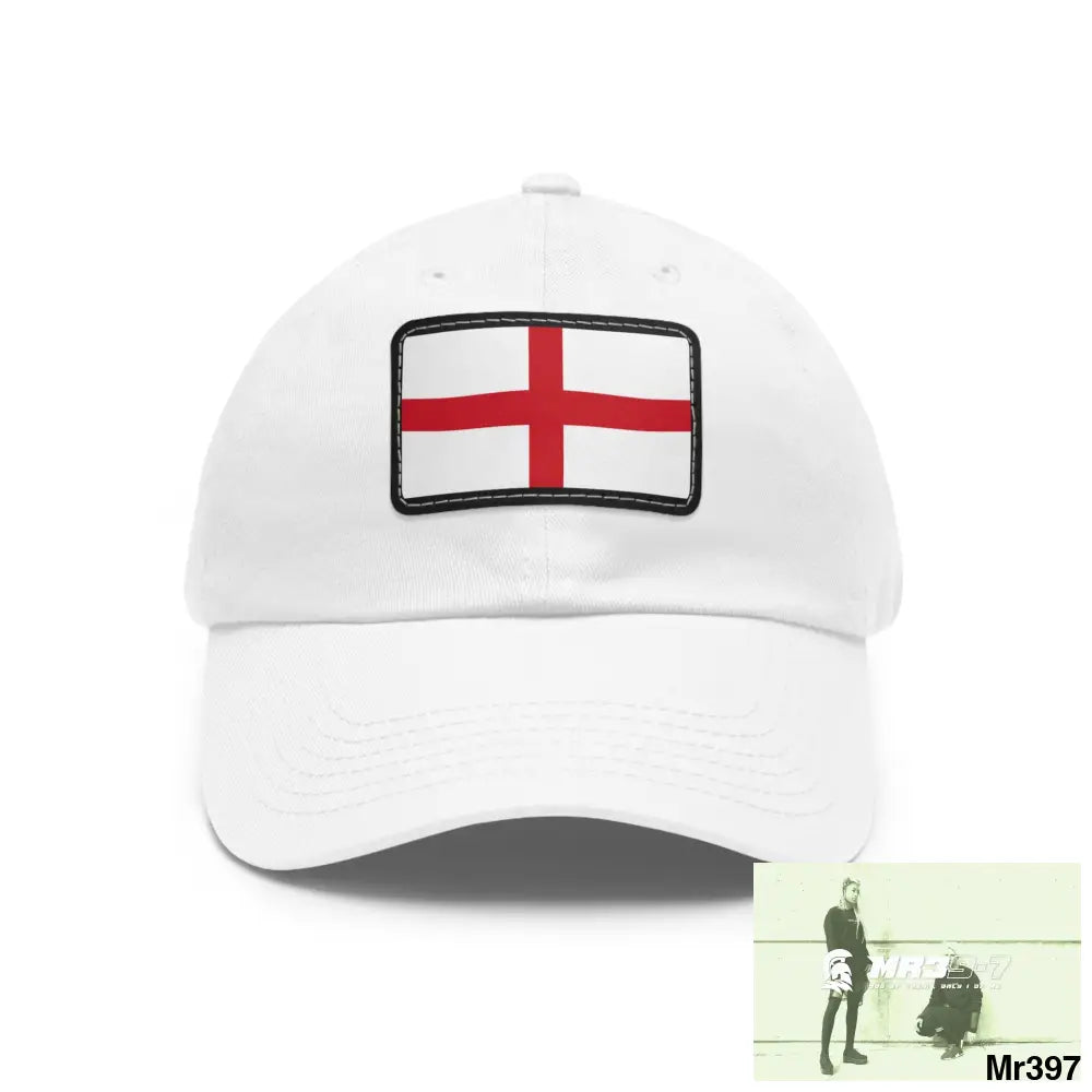 England Dad Hat with Leather Patch (Rectangle) White / Black patch / Rectangle / One size Hats