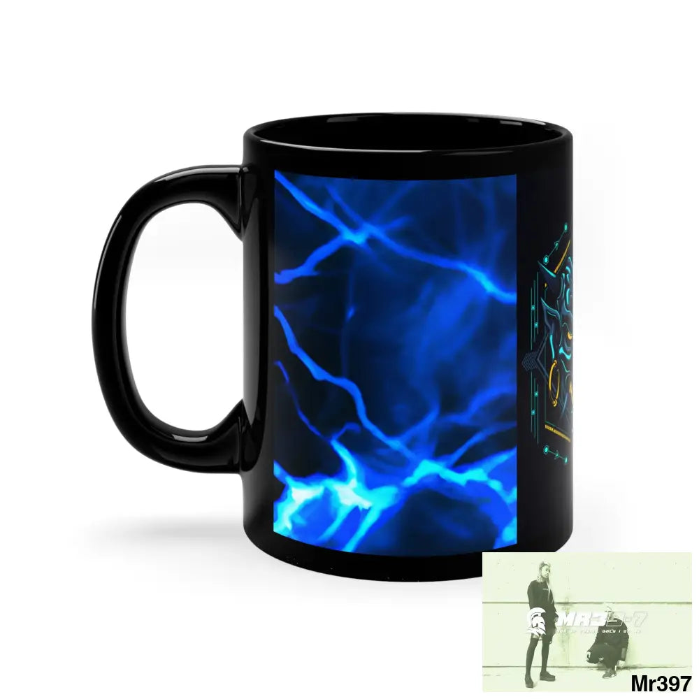 Evil Ronin Samurai with Electric Blue Lightening 11oz Black Mug 11oz Mug
