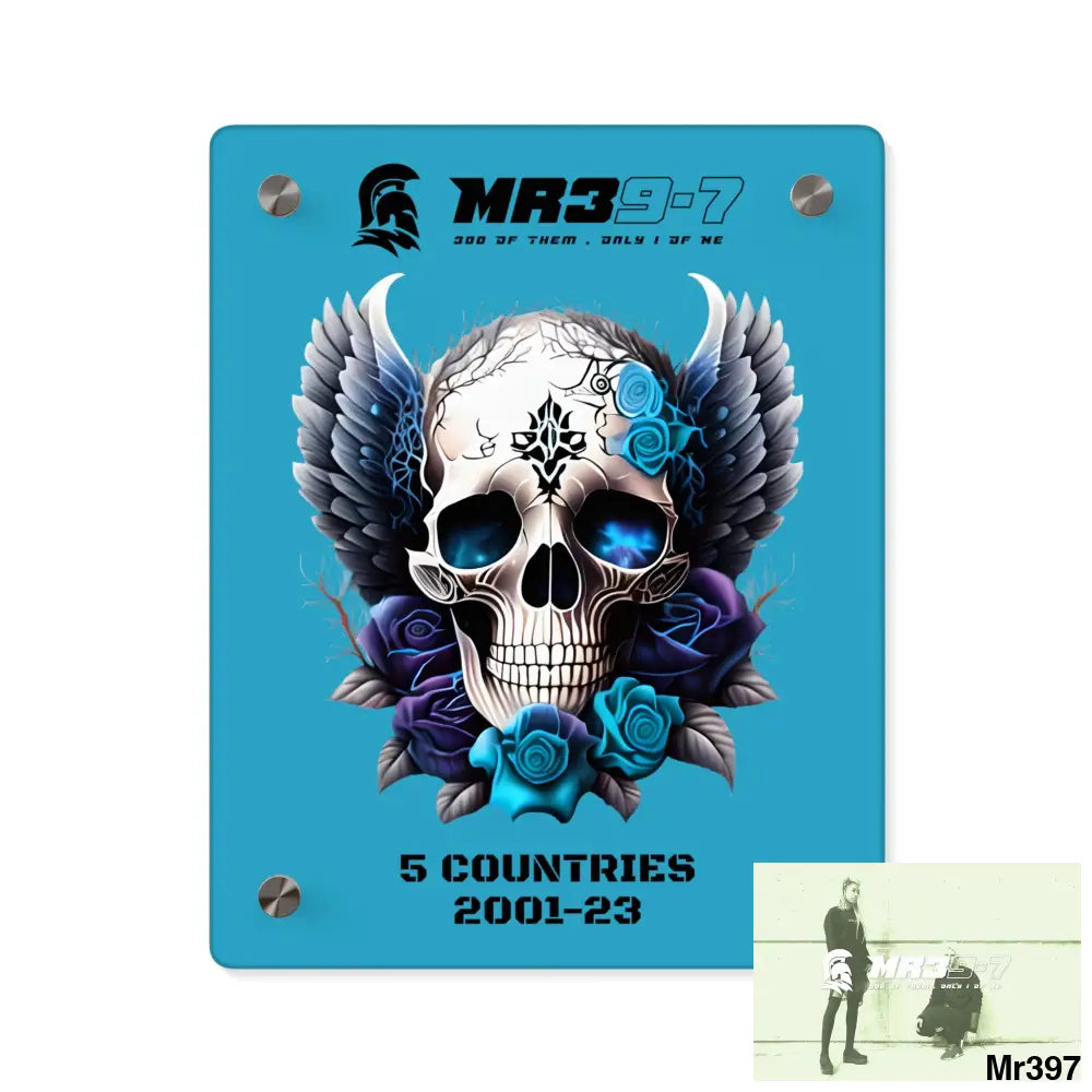f 5 Countries 2001-23 Mr39-7 Gothic skull wings and blue roses Acrylic Wall Art Panels 8″ x 10″ (Vertical) / 0.25’’