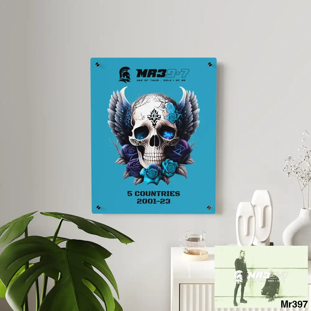 f 5 Countries 2001-23 Mr39-7 Gothic skull wings and blue roses Acrylic Wall Art Panels Home Decor