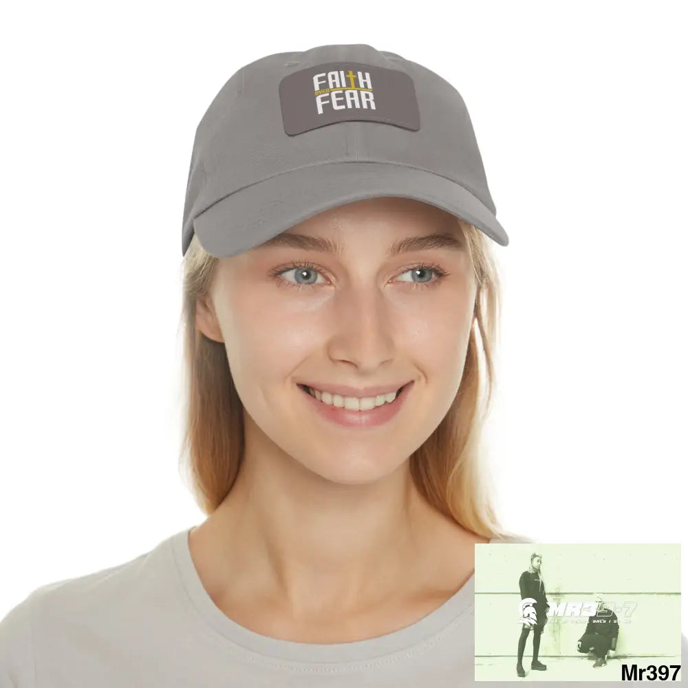 Faith over Fear Dad Hat with Leather Patch (Rectangle) Hats