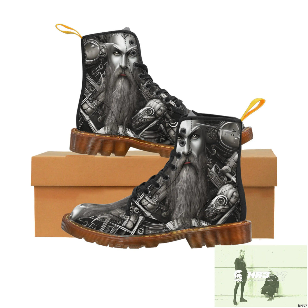 Fantasy Viking Trident Warrior Mens Canvas Boots US 7 / Brown sole Shoes