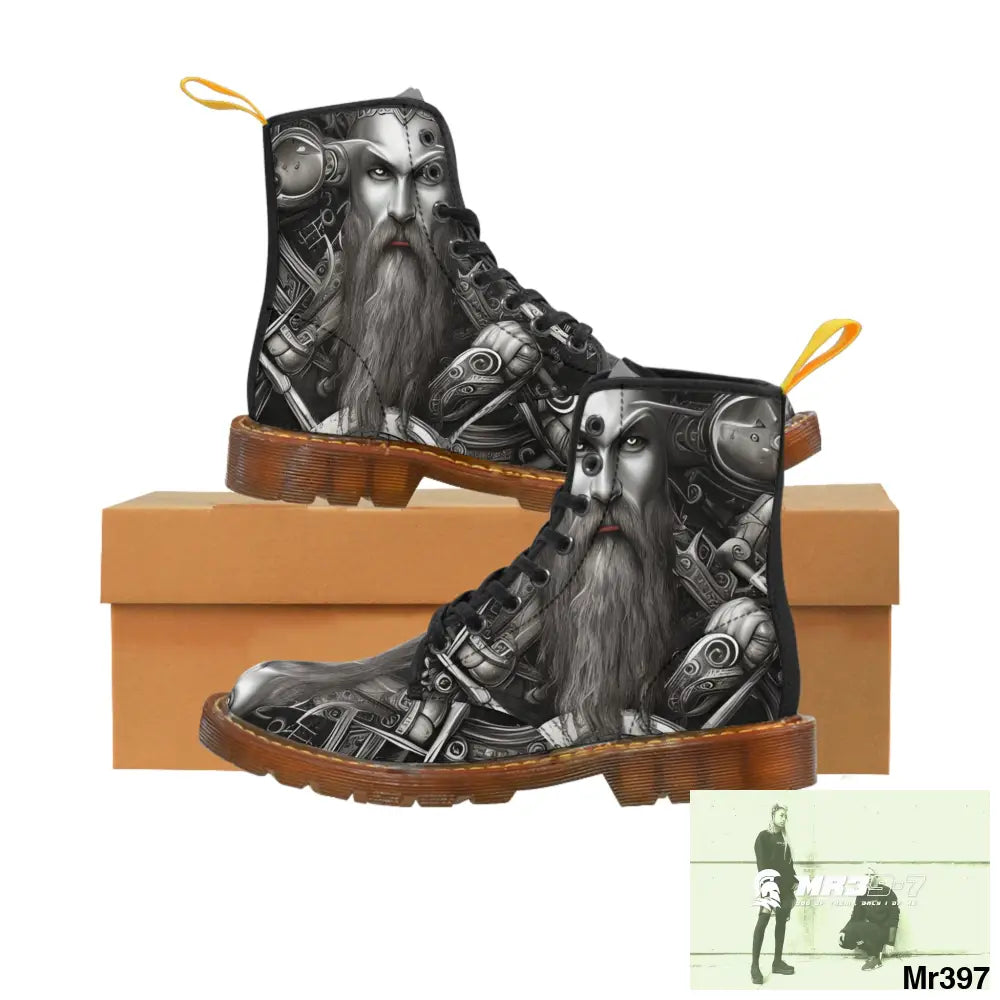 Fantasy Viking Trident Warrior Mens Canvas Boots US 7 / Brown sole Shoes