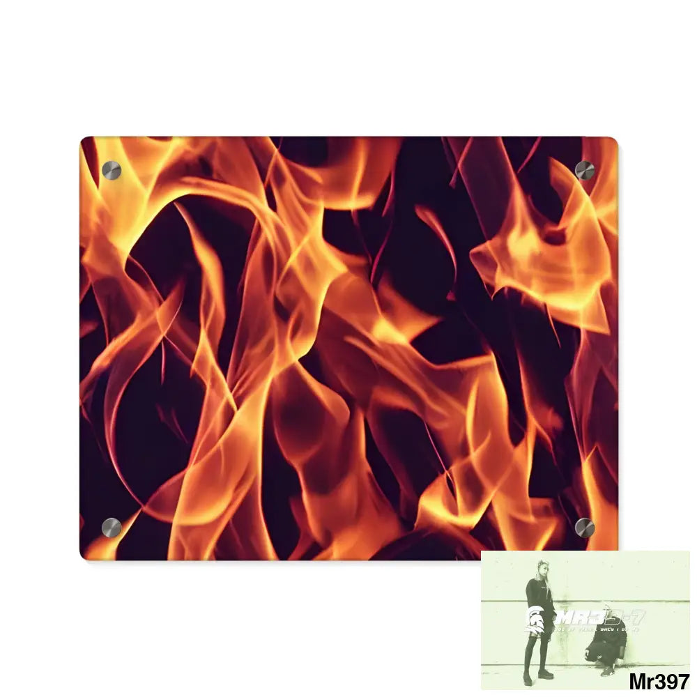 Fire Flames on a Dark Background Acrylic Wall Art Panels 14″ x 11″ (Horizontal) / 0.25’’ Home Decor