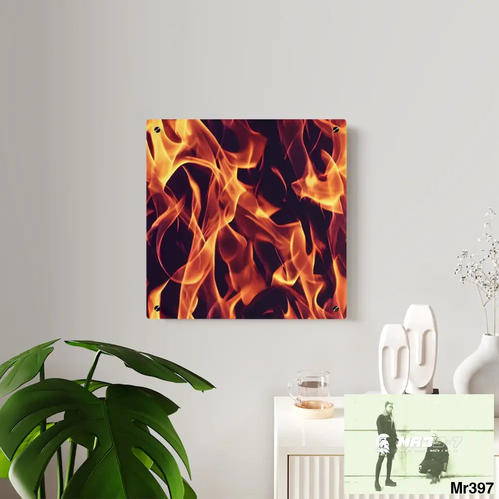Fire Flames on a Dark Background Acrylic Wall Art Panels Home Decor