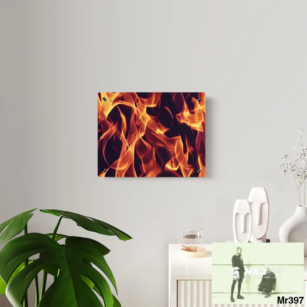 Fire Flames on a Dark Background Acrylic Wall Art Panels Home Decor