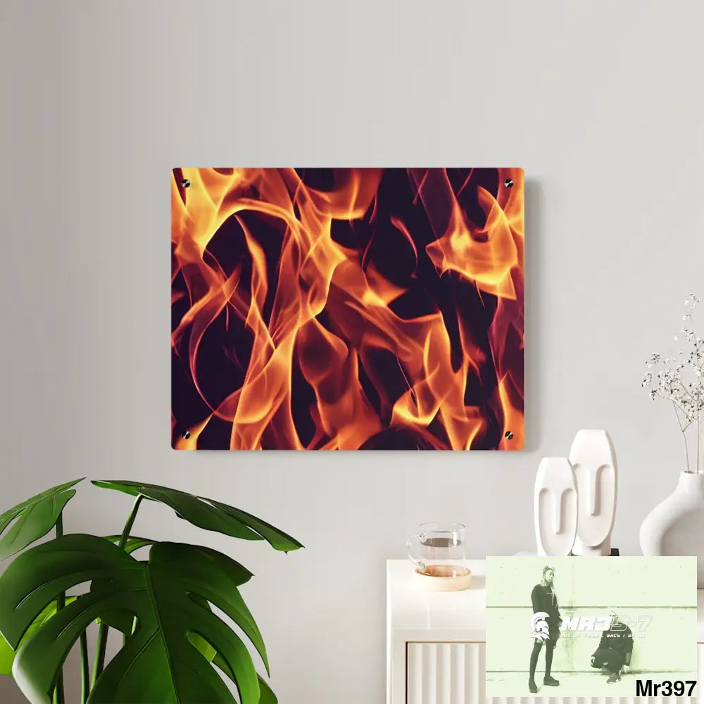 Fire Flames on a Dark Background Acrylic Wall Art Panels Home Decor