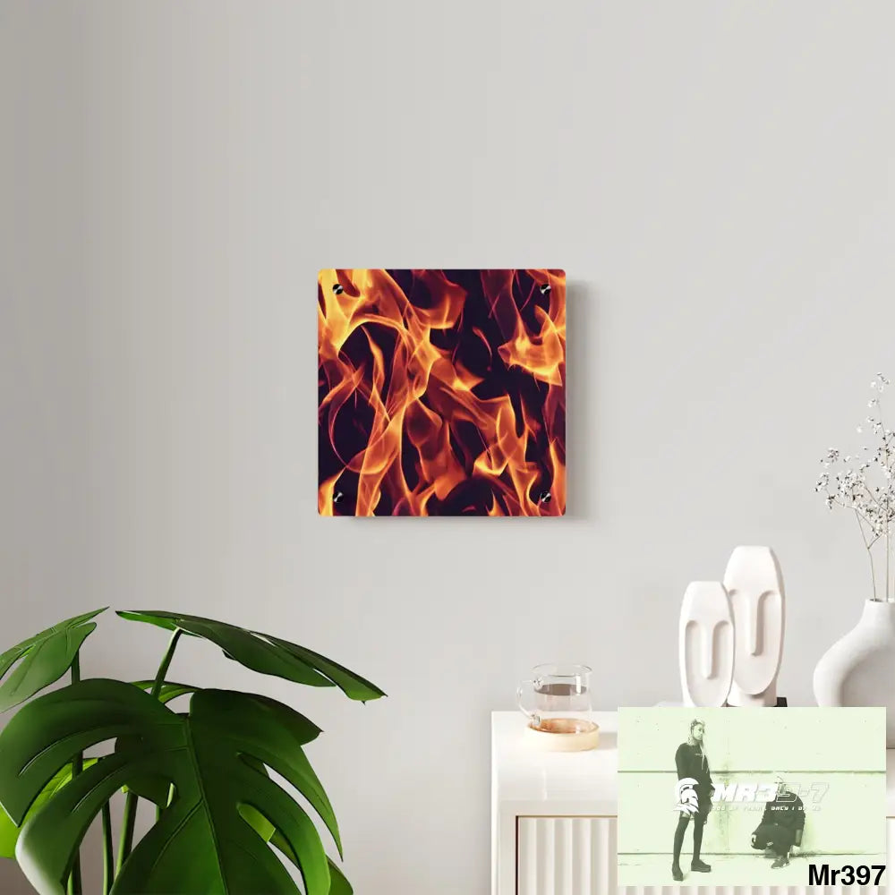 Fire Flames on a Dark Background Acrylic Wall Art Panels Home Decor