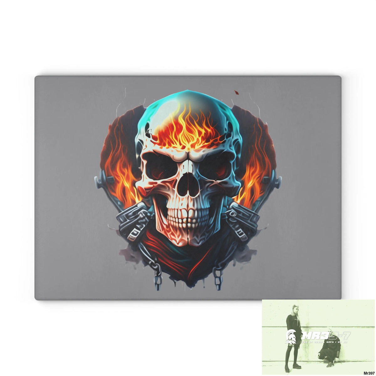 Flaming biker Skull Graphic Glass Cutting Board 11’’ x 15’’ / Rectangle Home Decor