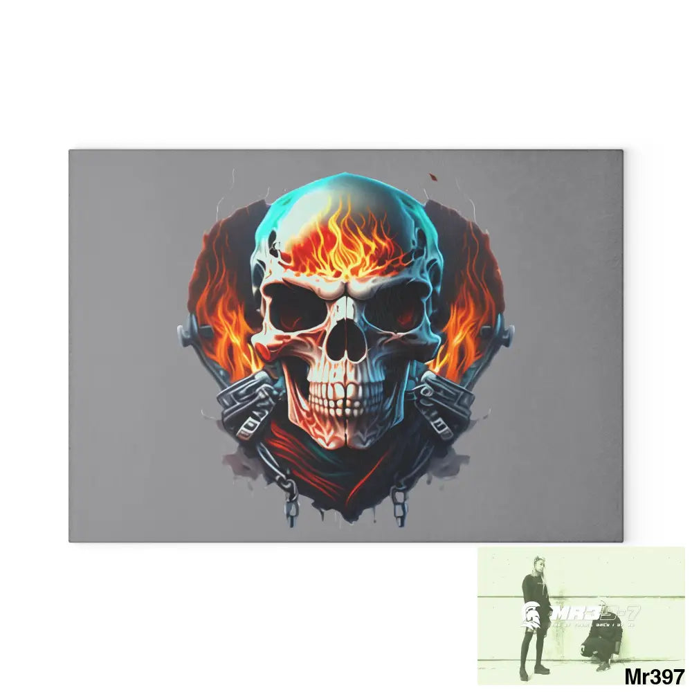 Flaming biker Skull Graphic Glass Cutting Board 8’’ x 11’’ / Rectangle Home Decor