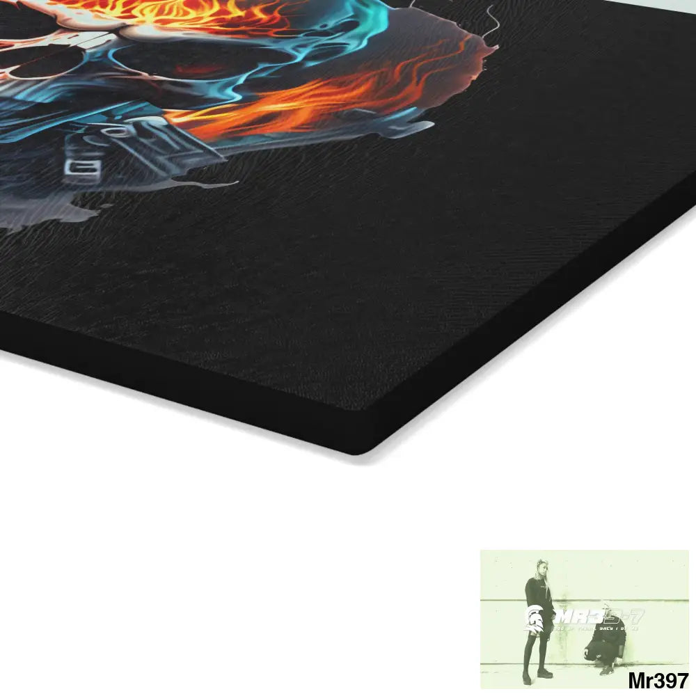 Flaming biker Skull Graphic Glass Cutting Board Home Decor