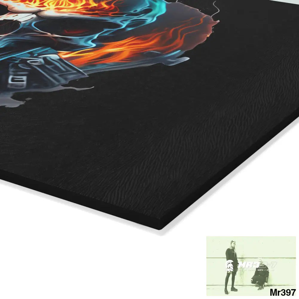 Flaming biker Skull Graphic Glass Cutting Board Home Decor