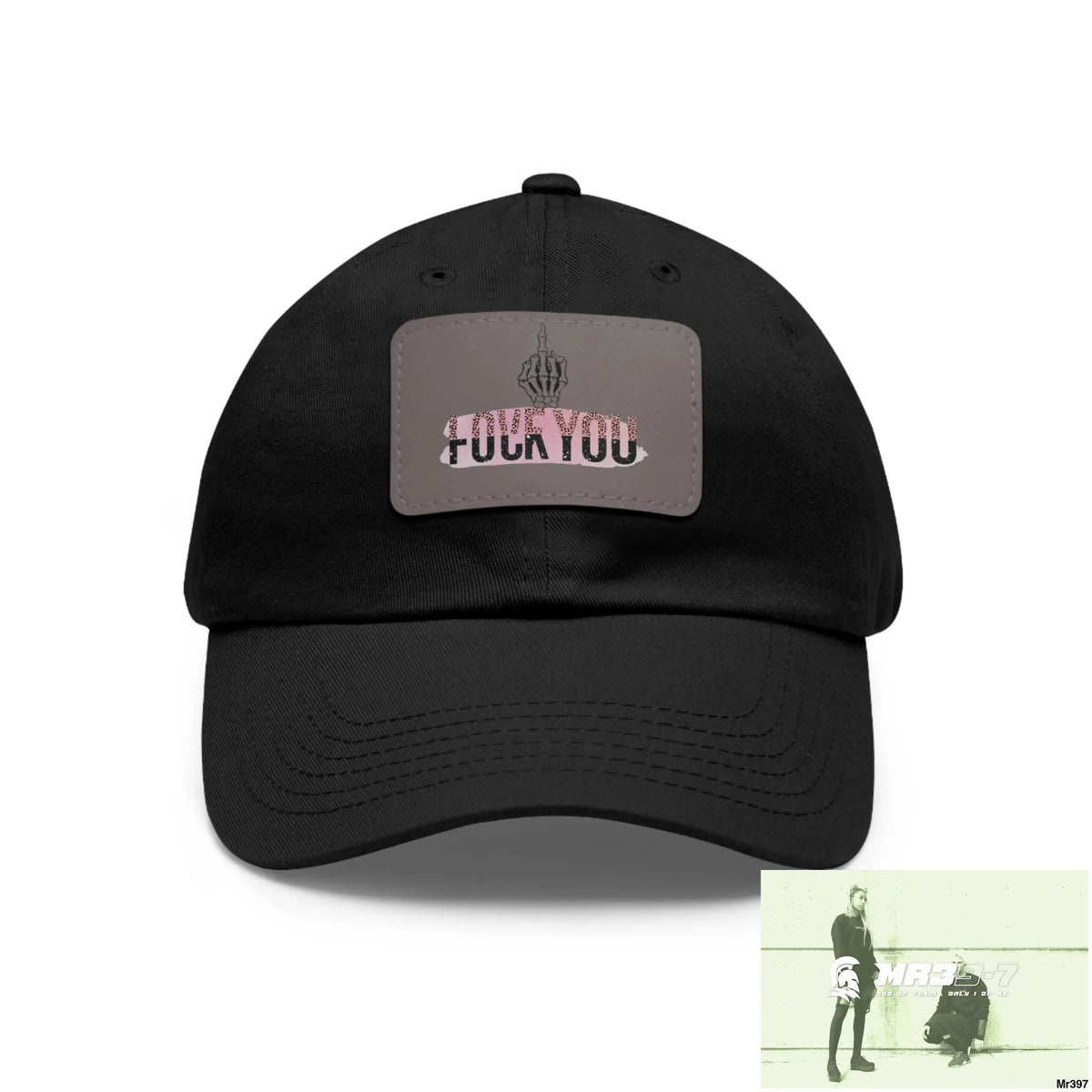 Fuck/Love You Dad Hat with Leather Patch (Rectangle) Black / Grey patch / Rectangle / One size Hats