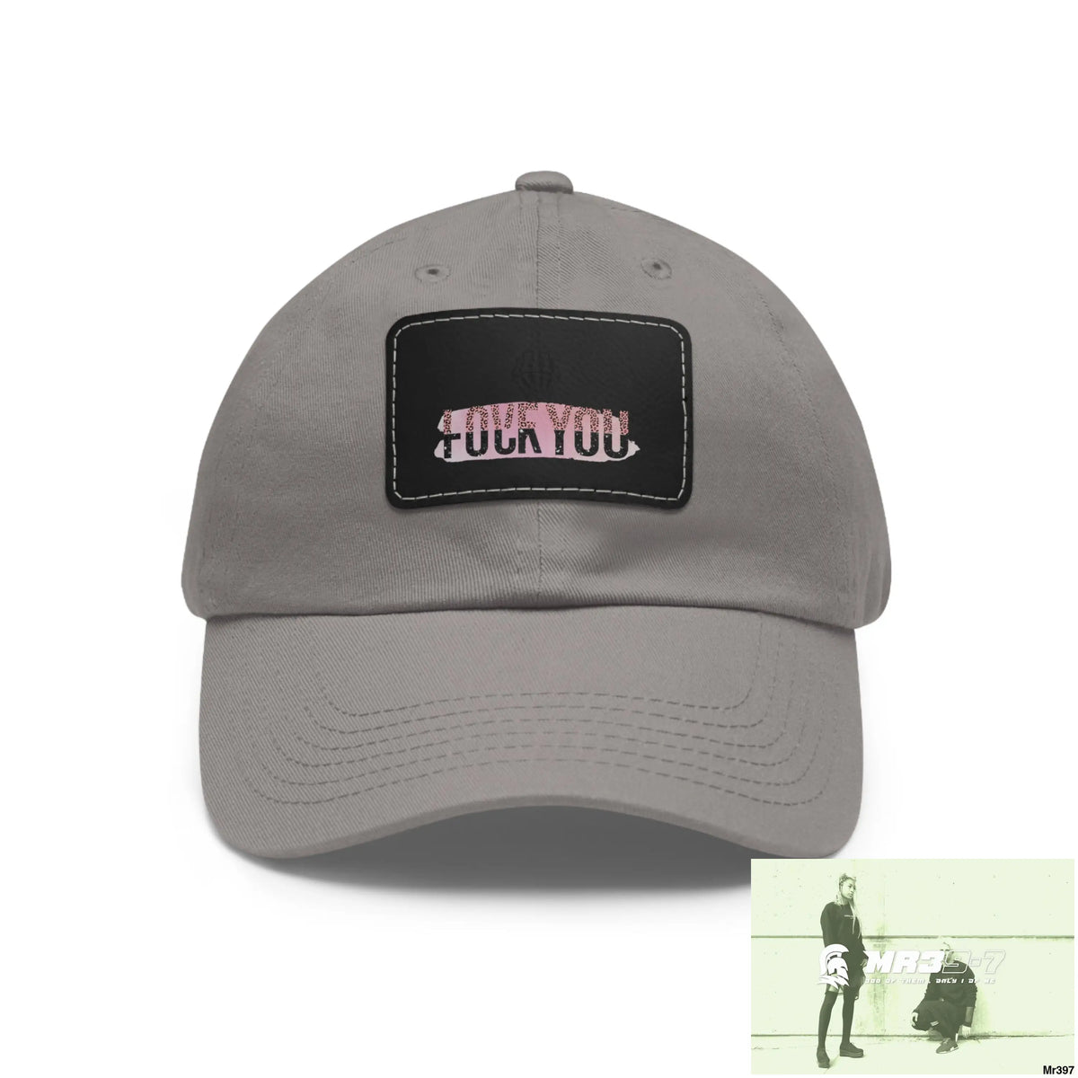 Fuck/Love You Dad Hat with Leather Patch (Rectangle) Grey / Black patch / Rectangle / One size Hats