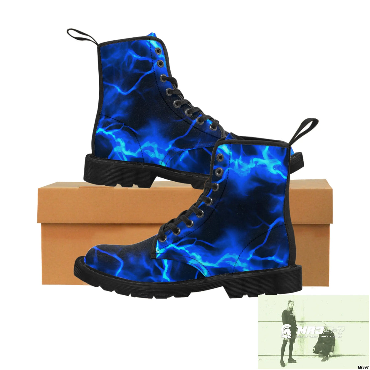 Full Blue Lightening Canvas Boots AOP Shoes