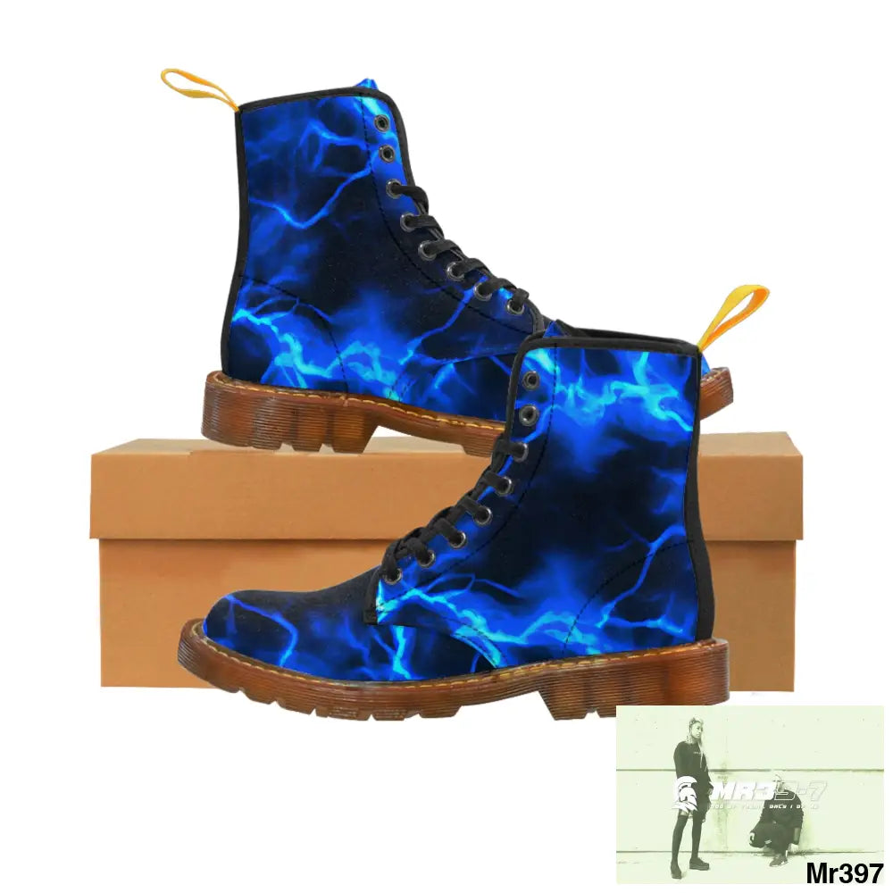 Full Blue Lightening Canvas Boots AOP Shoes