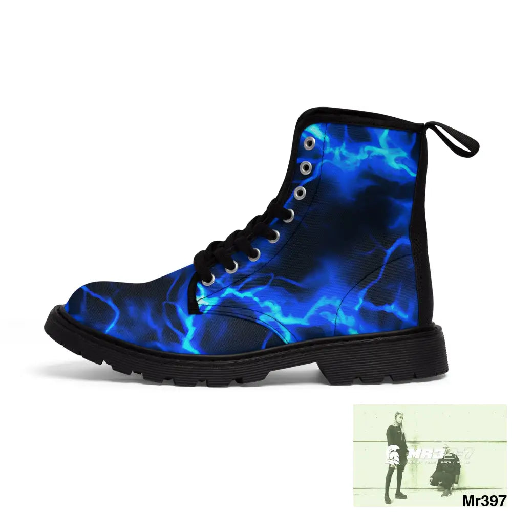 Full Blue Lightening Canvas Boots AOP Shoes