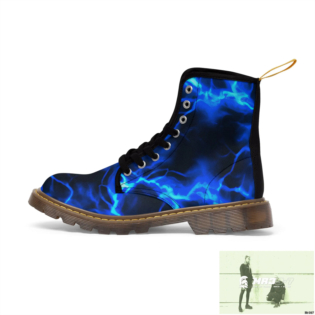 Full Blue Lightening Canvas Boots AOP Shoes