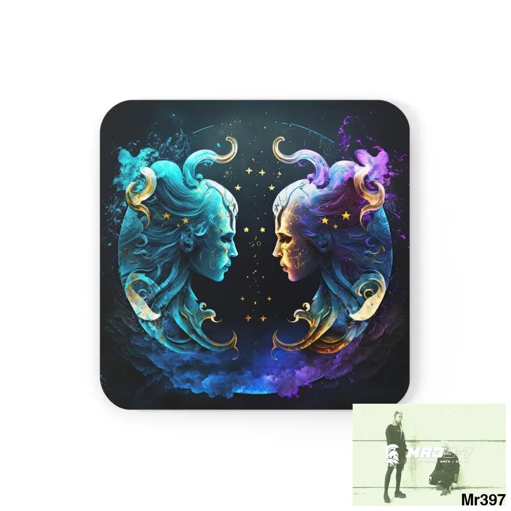 Gemini Zodiac Coaster Set Cork / 3.75’’ × 3.75’’ / Square Home Decor