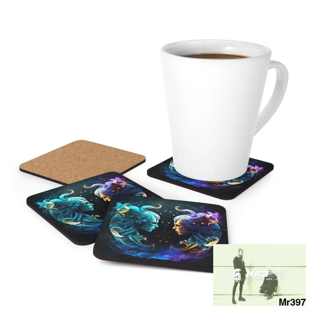 Gemini Zodiac Coaster Set Cork / 3.75’’ × 3.75’’ / Square Home Decor