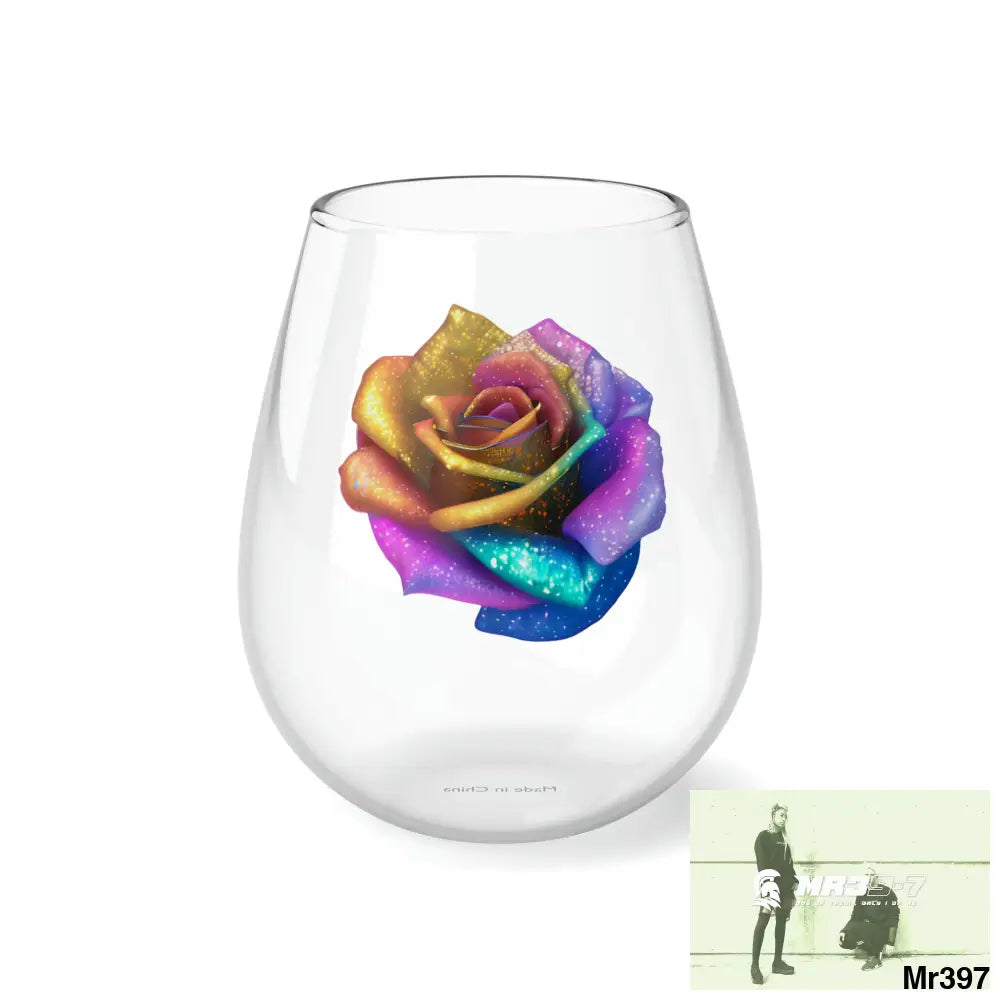 Gold Glittered Rainbow rose graphic Stemless Wine Glass 11.75oz 11.75oz Mug