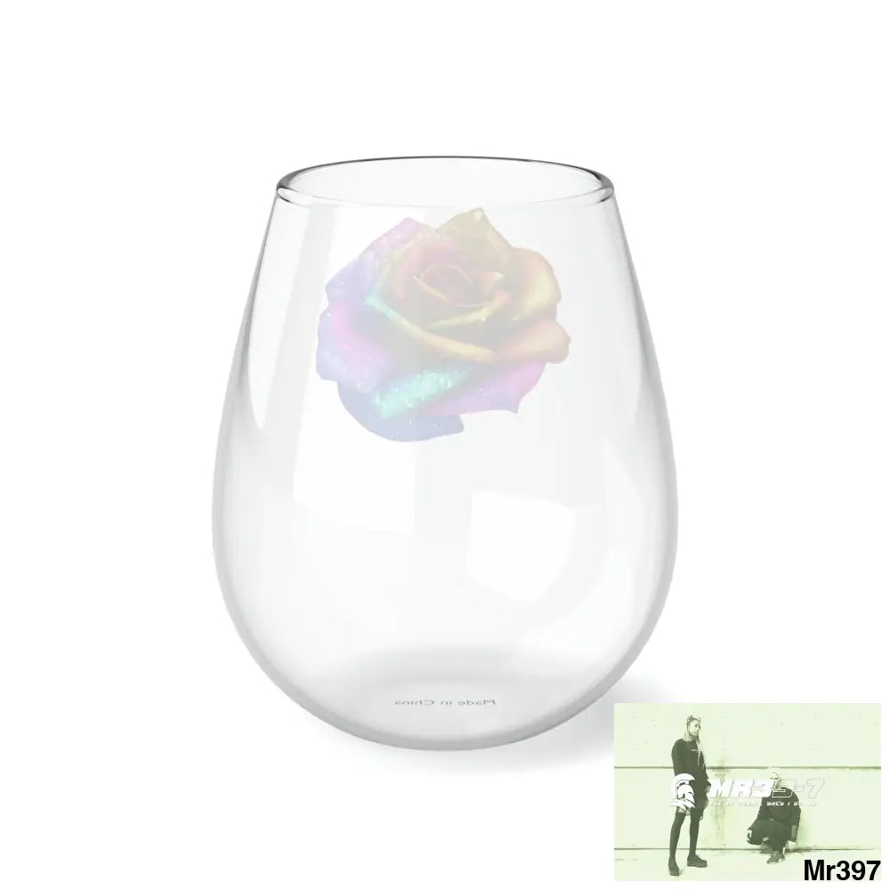 Gold Glittered Rainbow rose graphic Stemless Wine Glass 11.75oz 11.75oz Mug