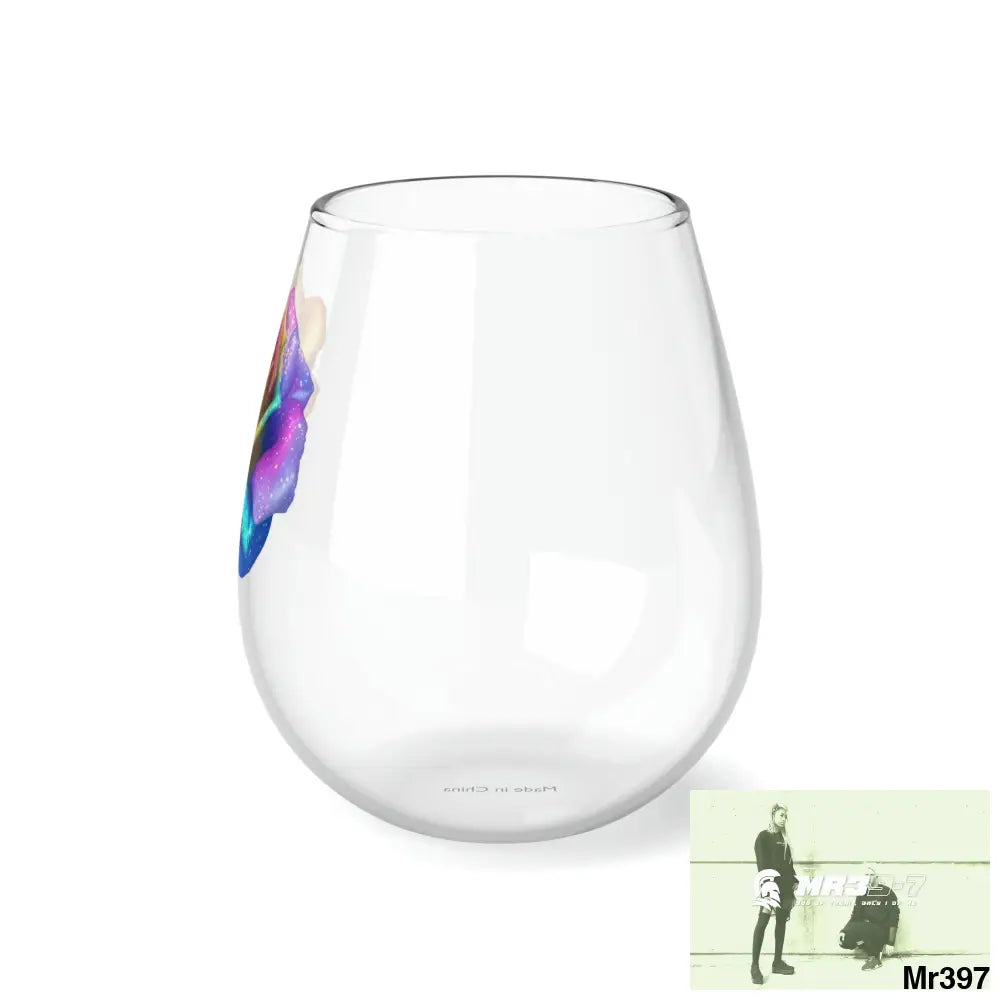 Gold Glittered Rainbow rose graphic Stemless Wine Glass 11.75oz 11.75oz Mug