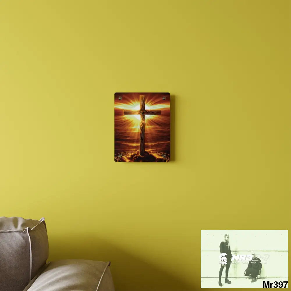 Golden Sunrise Old Rugged Cross Celestial Ambient Faith Hyper Realistic Acrylic Wall Art Panels Home Decor