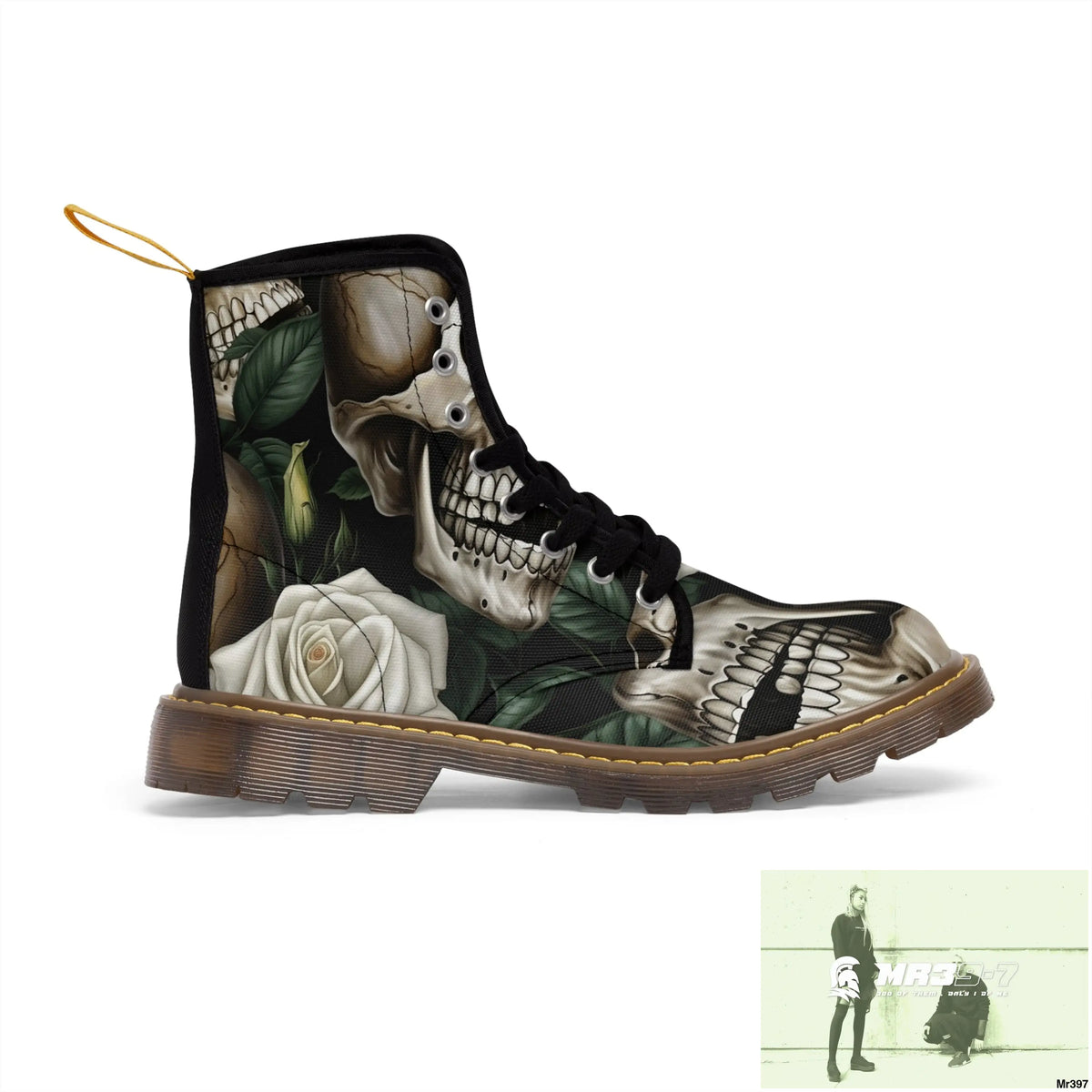 Gothic Deep Red Skulls and Roses Women’s Canvas Boots Shoes
