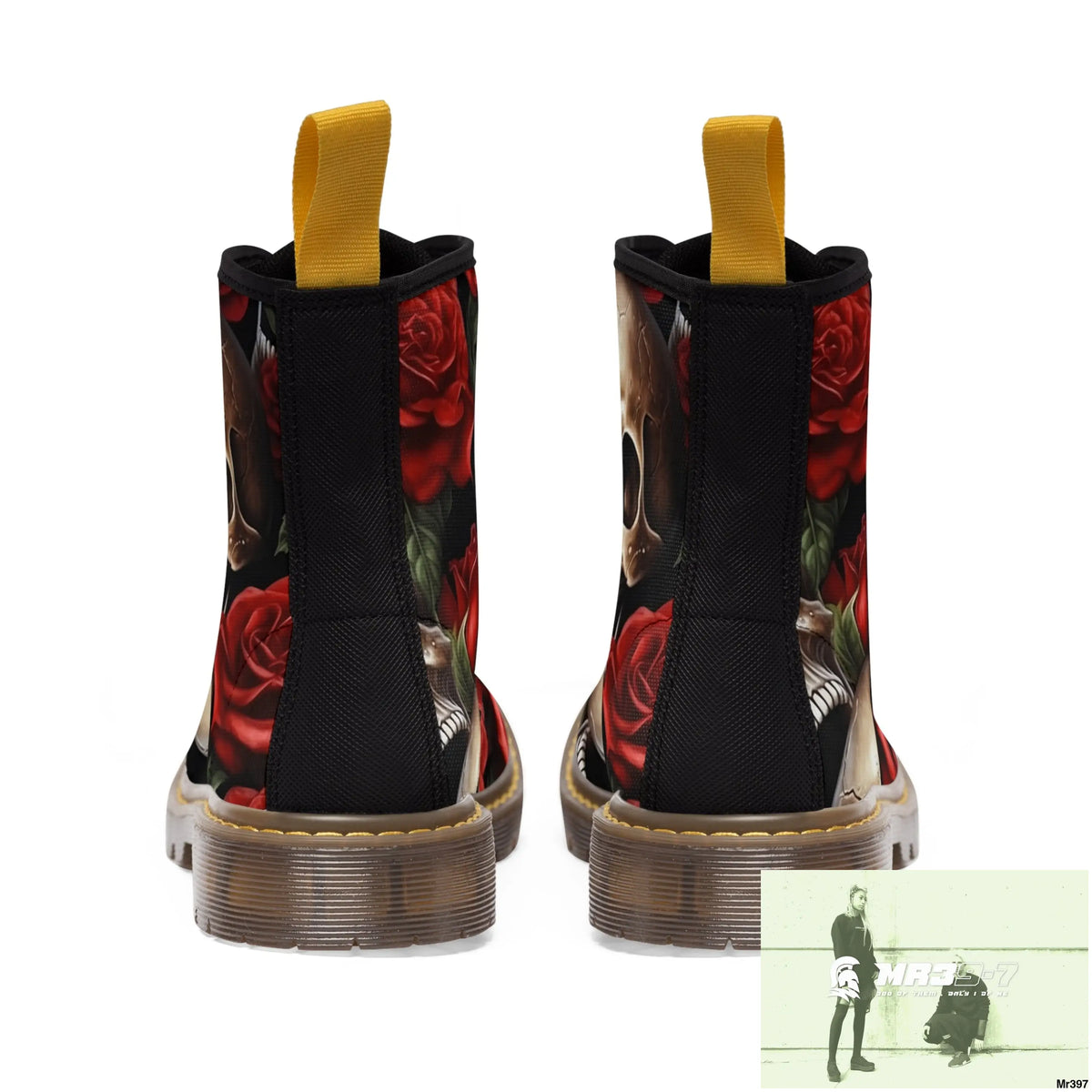 Gothic Deep Red Skulls and Roses Women’s Canvas Boots Shoes
