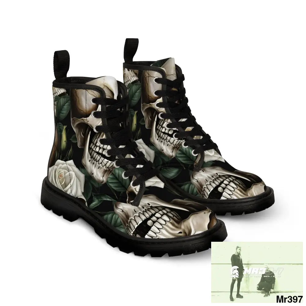 Gothic Deep Red Skulls and Roses Women’s Canvas Boots Shoes