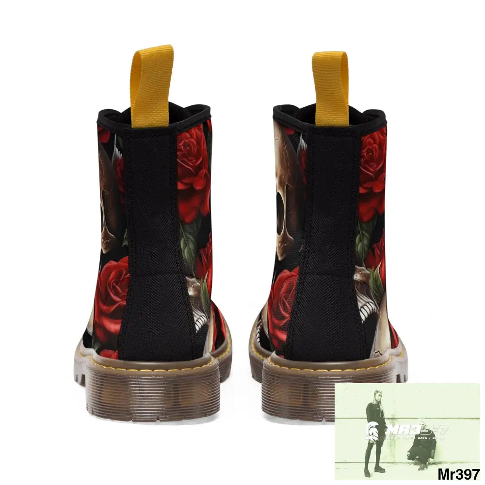 Gothic Deep Red Skulls and Roses Women’s Canvas Boots Shoes